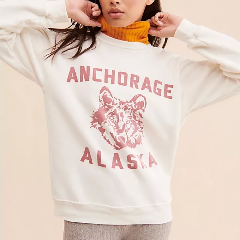 Free People Retro Brand Cream Anchorage Alaska Sweatshirt